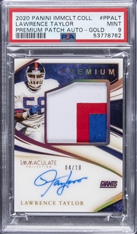 2020 Panini Immaculate Collection Premium Patch Autographs Gold #PPALT Lawrence Taylor Signed Patch Card (#04/10) - PSA MINT 9